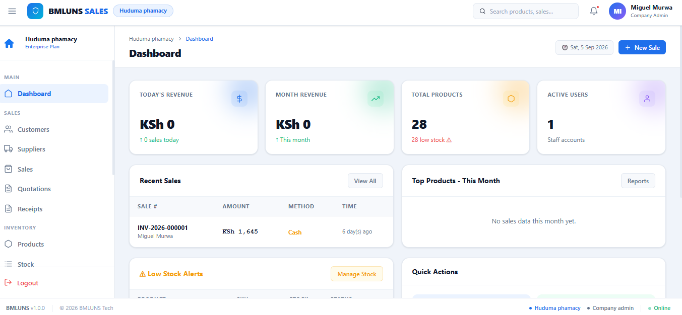 BMLUNS Sales dashboard preview